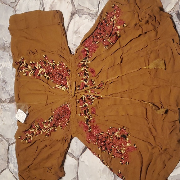 NWT Free People Pretty Pineapple Embroidered Dress S Brown Floral Boho V Neck - Picture 11 of 16